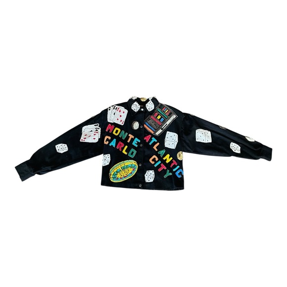 Rare Vintage Casino Themed Modi Denim Bomber Jacket Size Small - Picture 3 of 7